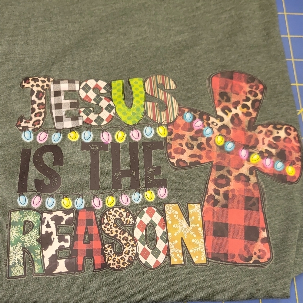 "Jesus is the Reason for the Season" Heather Green Large Short Sleeve Tee